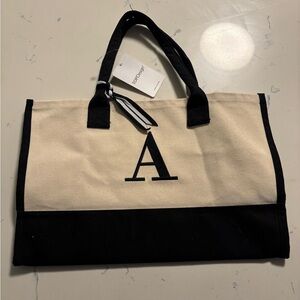 Initial "A" Black and Cream Tote Bag, New